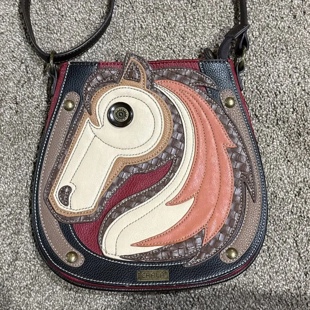 Chala Handbags Horse Everyday Zip Tote Shoulder Bag Multicolor Purse Very Nice